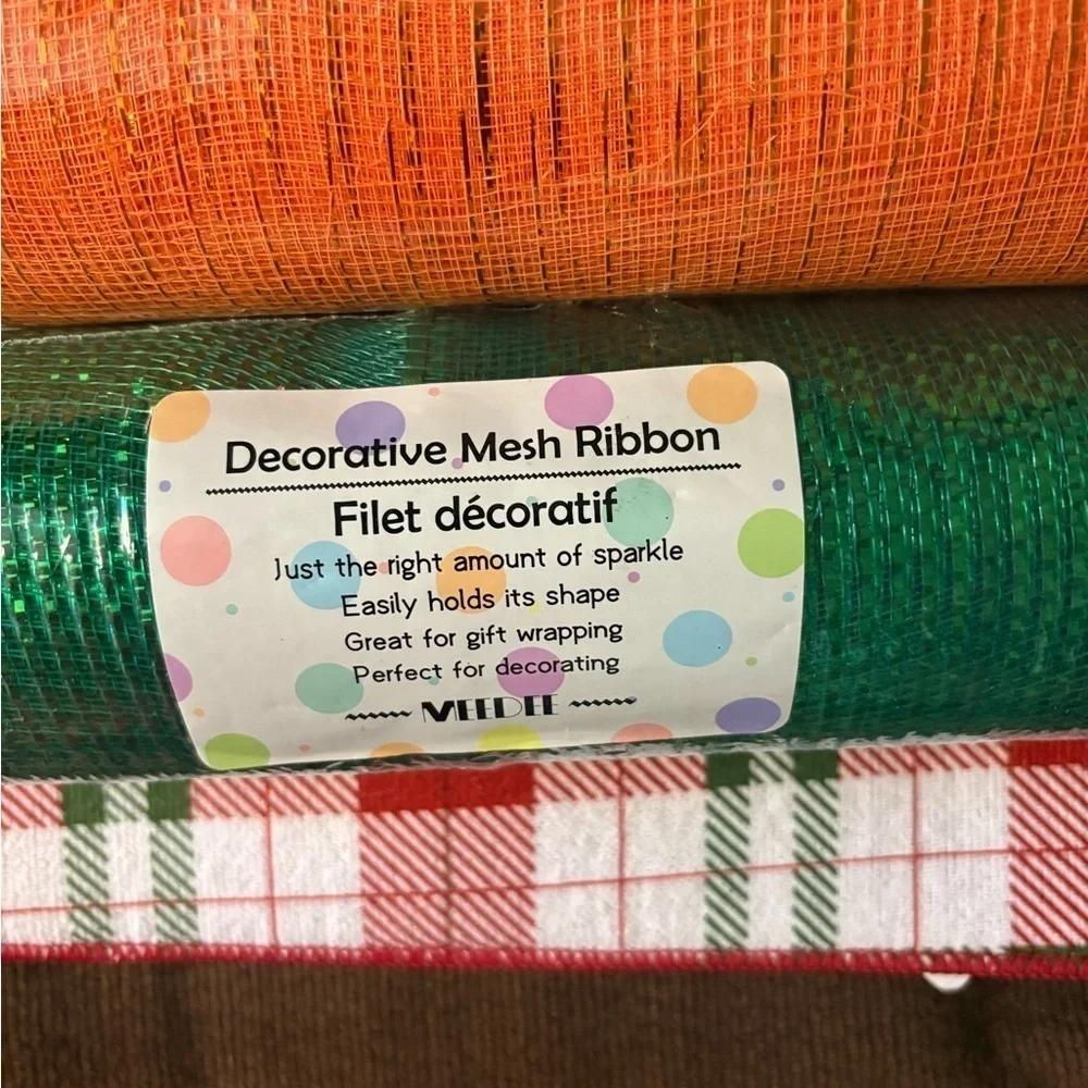 Meedee  Decorative Mesh Ribbon Set - Orange and Green . Meedee  10” wide .